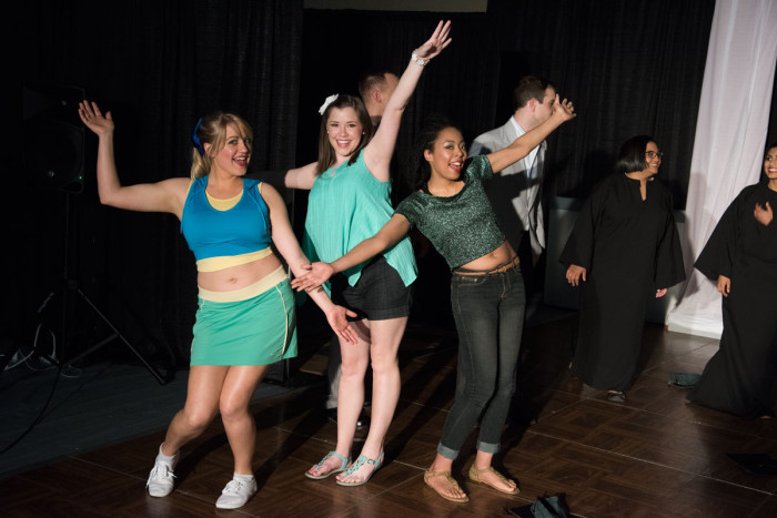 From the left, "Legally Blonde" student-performers are Ann Zerfas, Bailey Hall and Razeema Umrani.