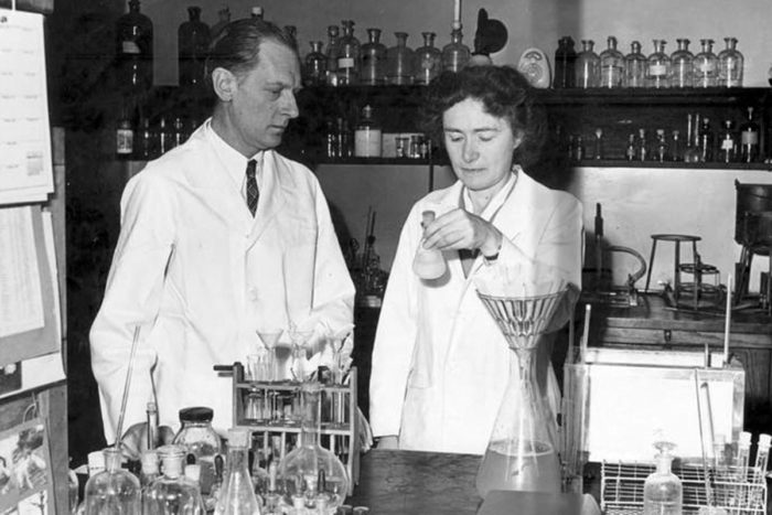 Carl and Gerty Cori at work in their laboratory.