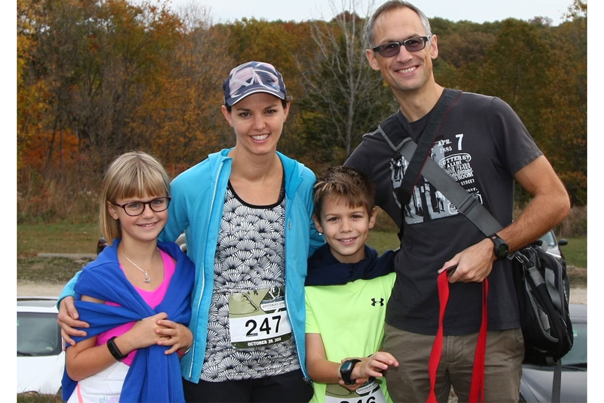 Audrey Odom John, MD, PhD, enjoys running marathons with her family. She is shown with her daughter, Tamsin, 9 (left); son, Gavin, 11; and husband, Antony John.