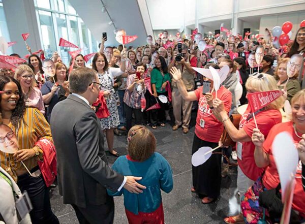 The School of Medicine gave Chancellor Martin and Olive a rock-star welcome