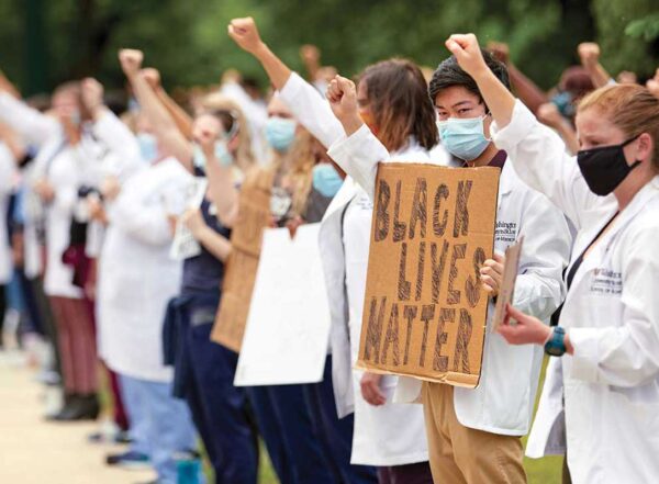 In the wake of George Floyd’s death in police custody, students organized a White Coats for Black Lives demonstration this summer on campus. Thousands of faculty, students and staff raised their voices, insisting racism is a pandemic, too.