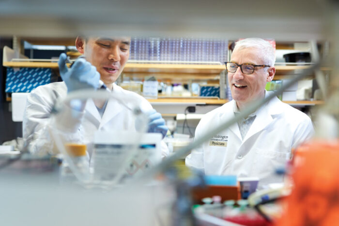 Sean P. J. Whelan, PhD (right), and postdoctoral fellow Zhuoming Liu, PhD.