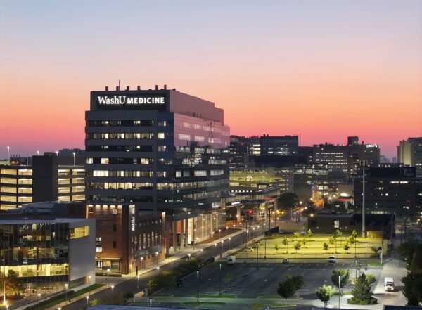 Neuroscience Research Building at sunset