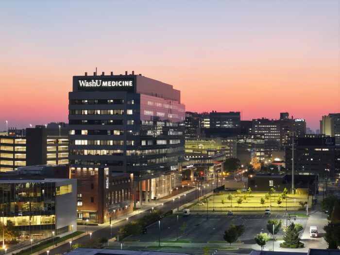 Neuroscience Research Building at sunset