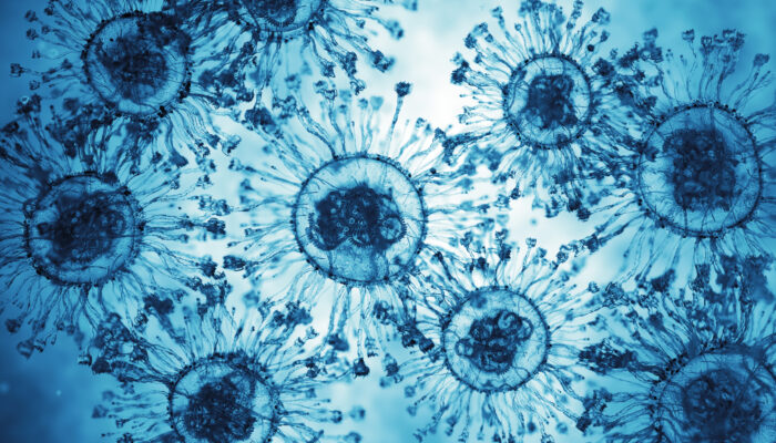 Viruses on a blue background