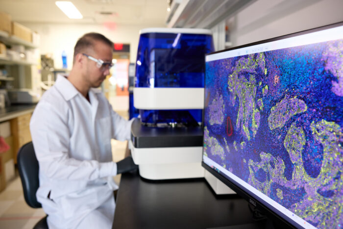 Research specialist Tianxiang “Roderick” Lin works in the Immunomonitoring Lab at the WashU Medicine Bursky Center for Human Immunology & Immunotherapy