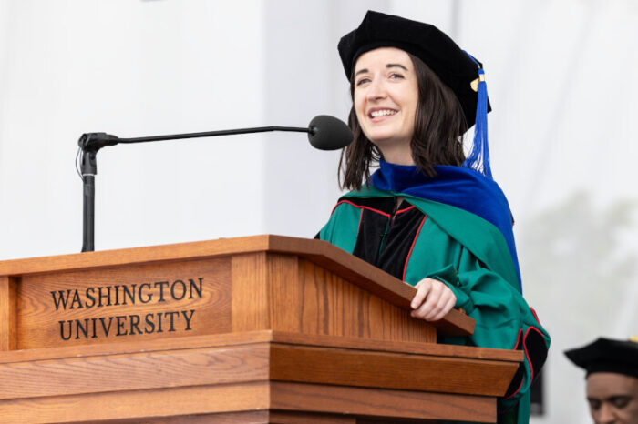 Kendall Burks speaks at the 2025 Commencement ceremony