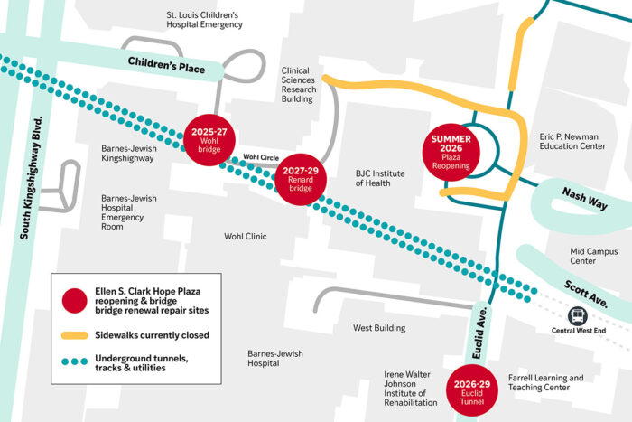 Map indicates where and when significant construction is anticipated on the Medical Campus.