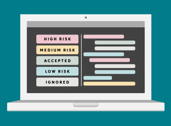 graphic of a open laptop with a screen showing color coding of text