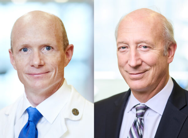 Side-by-side vertical head shots of two doctors in coat and tie