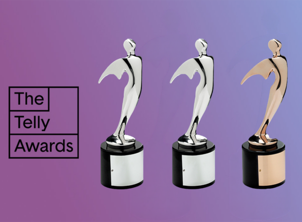Image of three Telly Awards trophies. WashU Medicine Marketing & Communications won five awards.