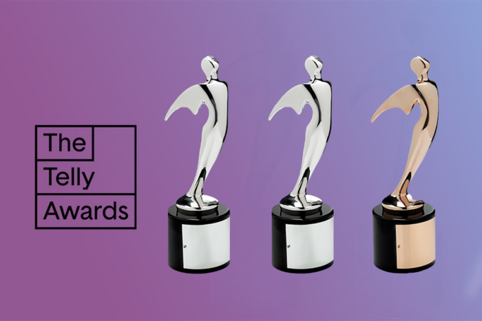 Image of three Telly Awards trophies. WashU Medicine Marketing & Communications won five awards.