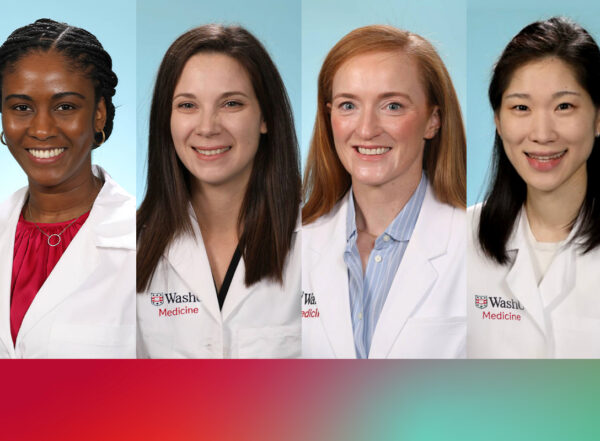 Side-by-side vertical head shots of four early-career physician-scientists who were named Dean's Scholars.