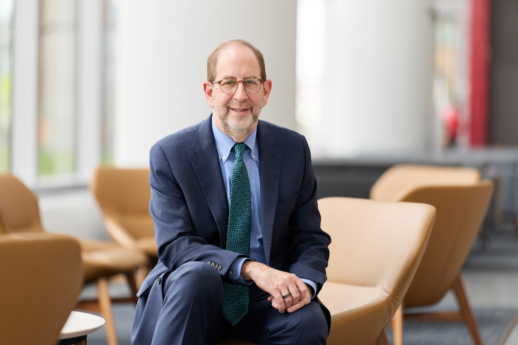 Dean Bruce D. Levy, MD seated in the Jeffrey T. Fort Neuroscience Research Building