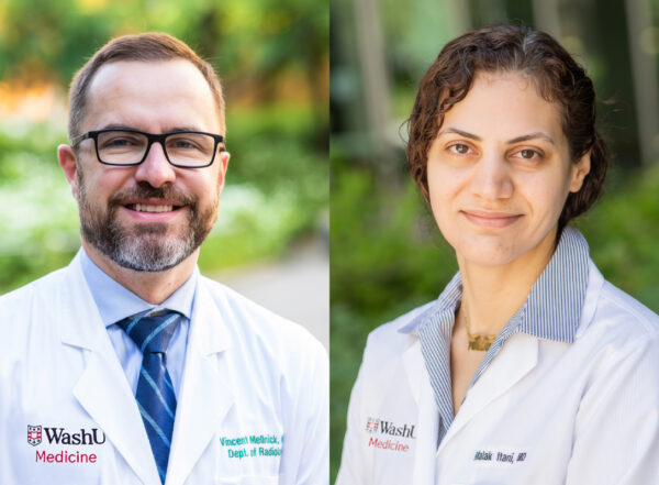 Man and woman in doctor's white coats.