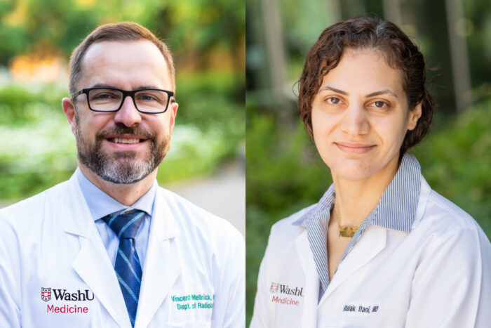 Man and woman in doctor's white coats.