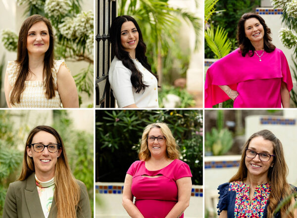 Headshots of six women (three on the top row; three on the bottom)