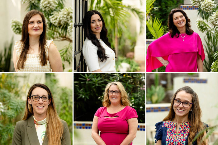 Headshots of six women (three on the top row; three on the bottom)