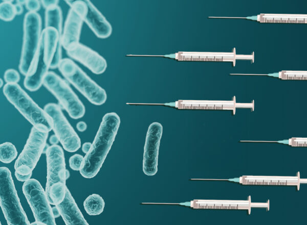 illustration of needles pointing at bacteria